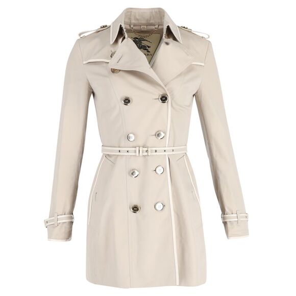 Burberry Jackets & Blazers - Burberry Double-Breasted Belted Coat in Beige Cotton